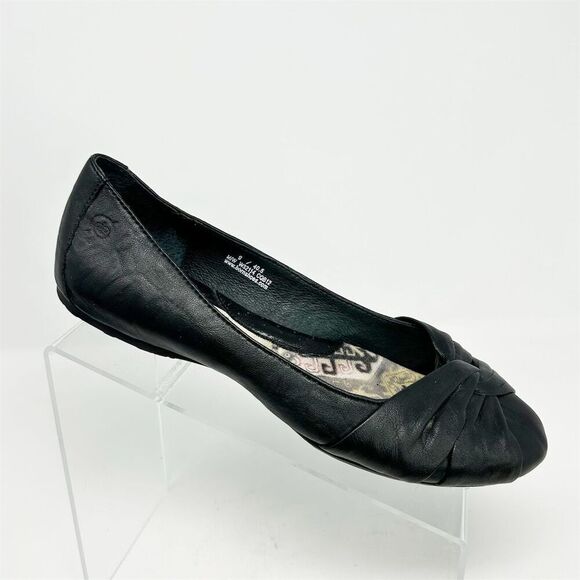 Born Women's Black Leather Ballet Flats Size 9 Slip On Casual Shoes Ruched Toe - Picture 1 of 13